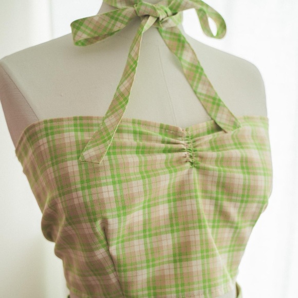 Reworked 60s vintage green plaid 4 piece set blazer, top, skirt and belt - Picture 8 of 8